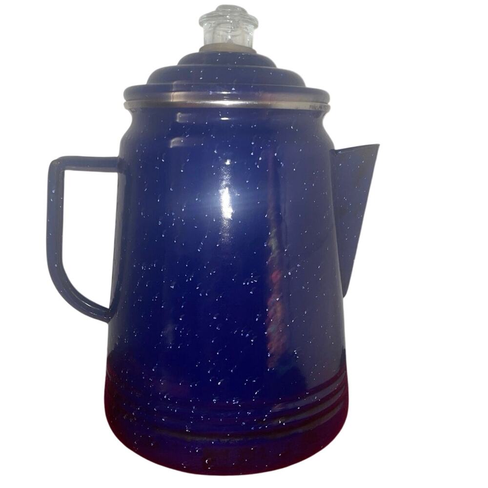 Navy speckled 1950’s Enamel Camping, Hunting, Enamelware Coffee Pot Perculator